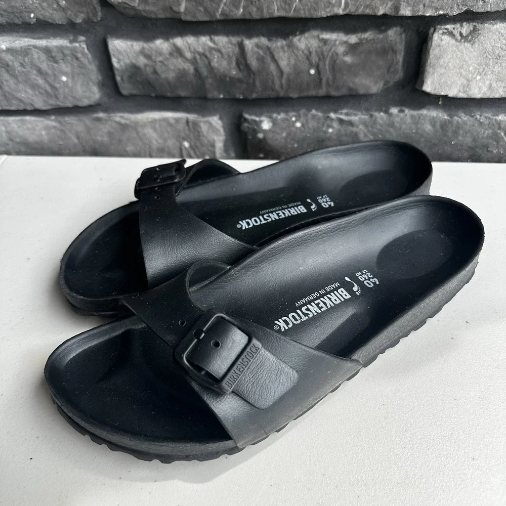 Birkenstock Madrid EVA One Strap Slides Sandals Adjustable Buckle Black 40/US 9